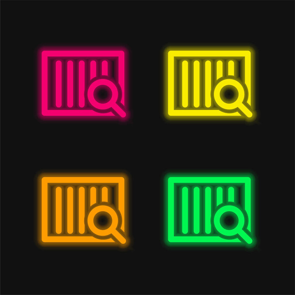 Barscode Pesquisa quatro cores brilhante ícone de vetor de néon - Vetor, Imagem