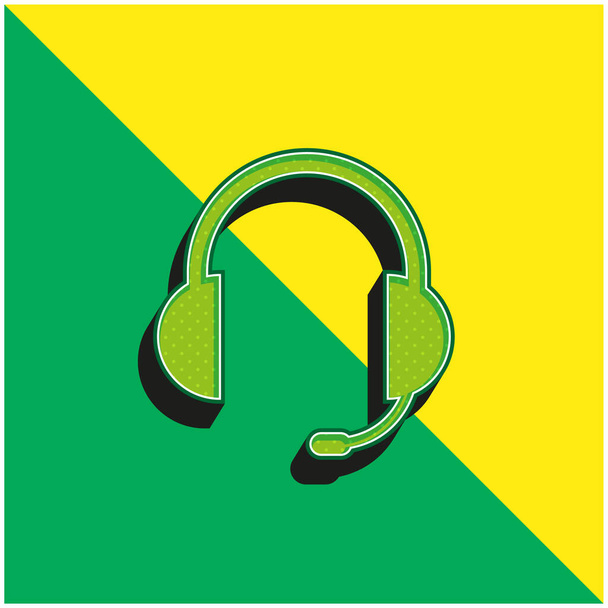 Headset de áudio de auriculares com microfone incluído verde e amarelo moderno logotipo do ícone do vetor 3d - Vetor, Imagem