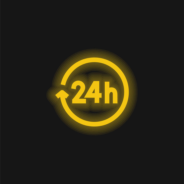 24 Saat Sarı Parlayan Neon simgesi - Vektör, Görsel