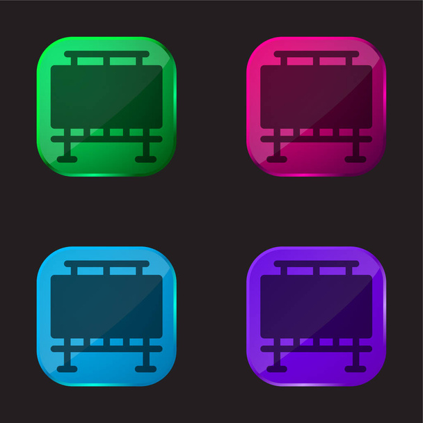 Panneau d'affichage icône de bouton en verre de quatre couleurs - Vecteur, image
