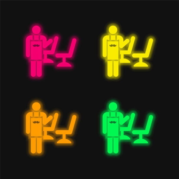 Barber négy színű izzó neon vektor ikon - Vektor, kép