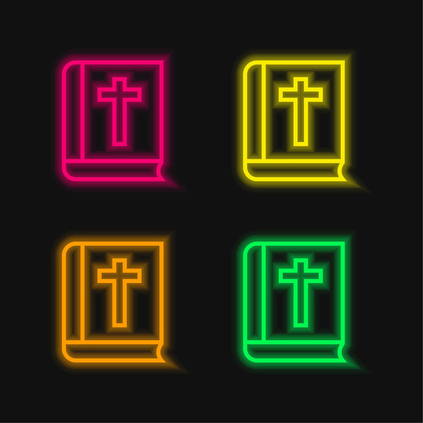 Bible Outline four color glowing neon vector icon - Vector, Image