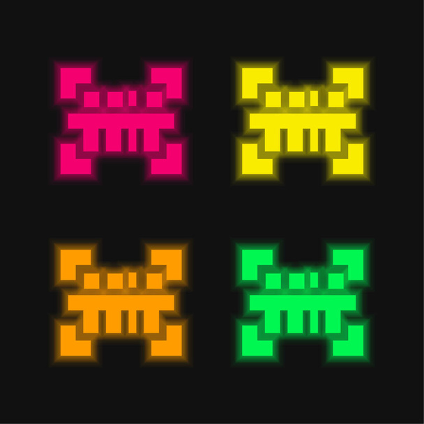 Código de barras de cuatro colores brillante icono de vectores de neón - Vector, Imagen