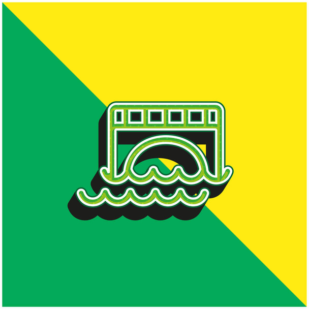 Puente sobre el agua verde y amarillo moderno vector 3d icono logo - Vector, Imagen