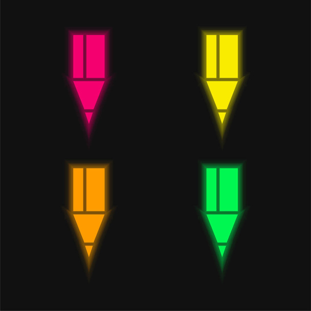Matita nera punta quattro colori luminosi icona vettoriale al neon - Vettoriali, immagini