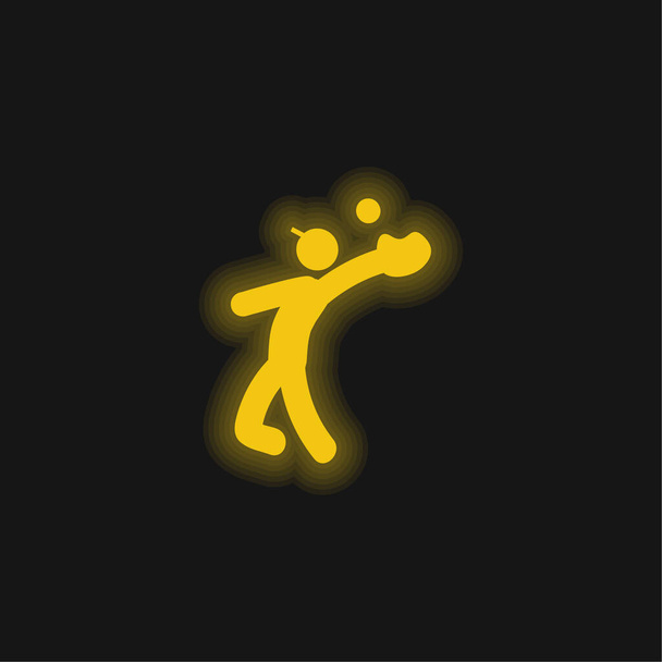 Béisbol Catcher amarillo brillante icono de neón - Vector, Imagen
