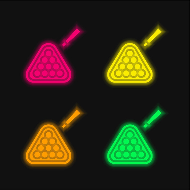 Μπιλιάρδο τέσσερις χρώμα λαμπερό νέον διάνυσμα εικονίδιο - Διάνυσμα, εικόνα