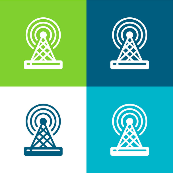 Antena Plana de cuatro colores mínimo icono conjunto - Vector, Imagen