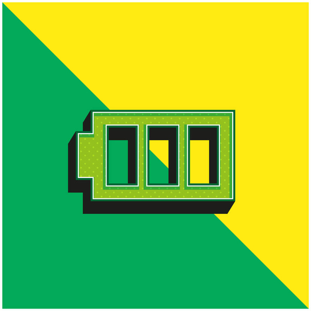 Batterij met drie lege gebieden Groen en geel modern 3D vector pictogram logo - Vector, afbeelding