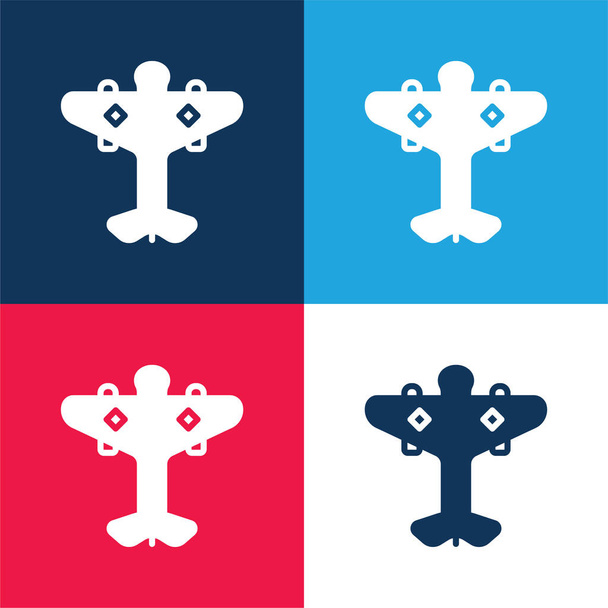 Letoun modrá a červená čtyři barvy minimální ikona nastavena - Vektor, obrázek