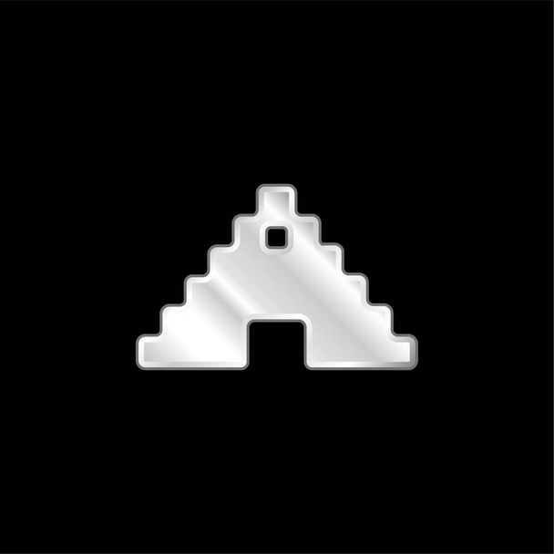 Aztécká pyramida postříbřená kovová ikona - Vektor, obrázek
