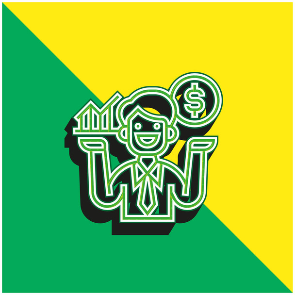 Beneficio verde y amarillo moderno 3d vector icono logotipo - Vector, Imagen