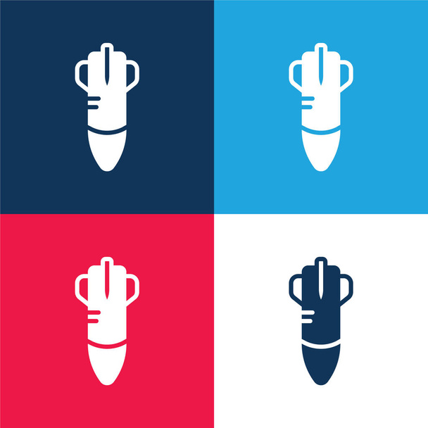 Bomba modrá a červená čtyři barvy minimální ikona nastavena - Vektor, obrázek