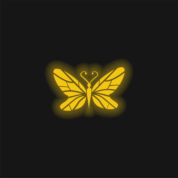 Black Butterfly Top View With Lines Wings Design yellow glowing neon icon - Vector, Image
