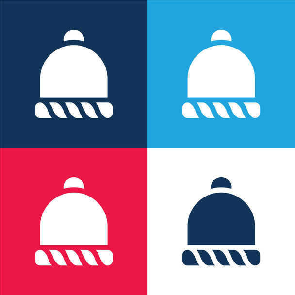 Beanie blue and red four color minimal icon set - Vector, Image