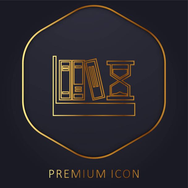Livros e relógio de areia linha dourada logotipo premium ou ícone - Vetor, Imagem