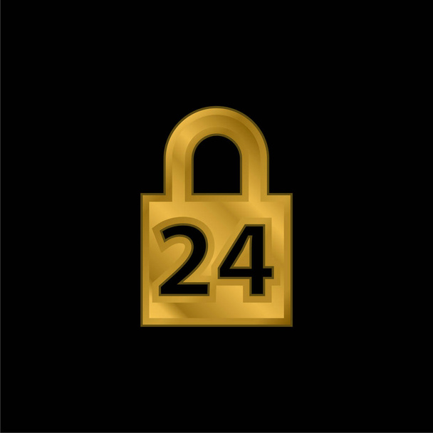 24 horas de bloqueio banhado a ouro ícone metálico ou vetor logotipo - Vetor, Imagem