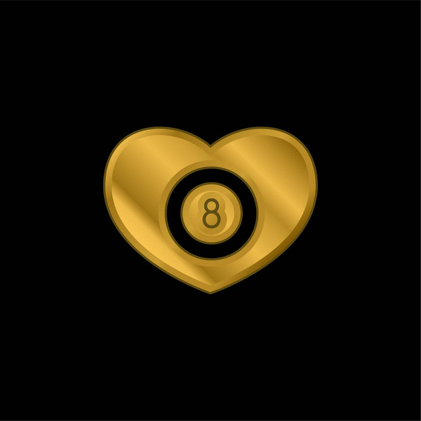 Бильярд Сердце с восьмью шарами внутри позолоченные металлические иконки или вектор логотипа - Вектор,изображение
