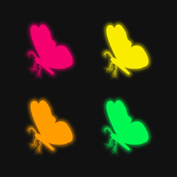 Black Butterfly Shape From Side View four color glowing neon vector icon - Vector, Image