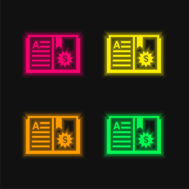 Kirja neljä väriä hehkuva neon vektori kuvake - Vektori, kuva