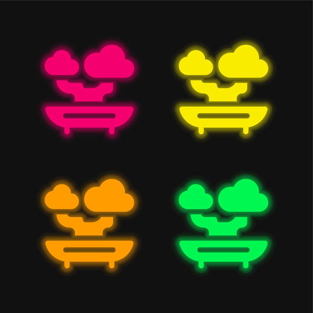 Bonsai dört renk parlayan neon vektör simgesi - Vektör, Görsel