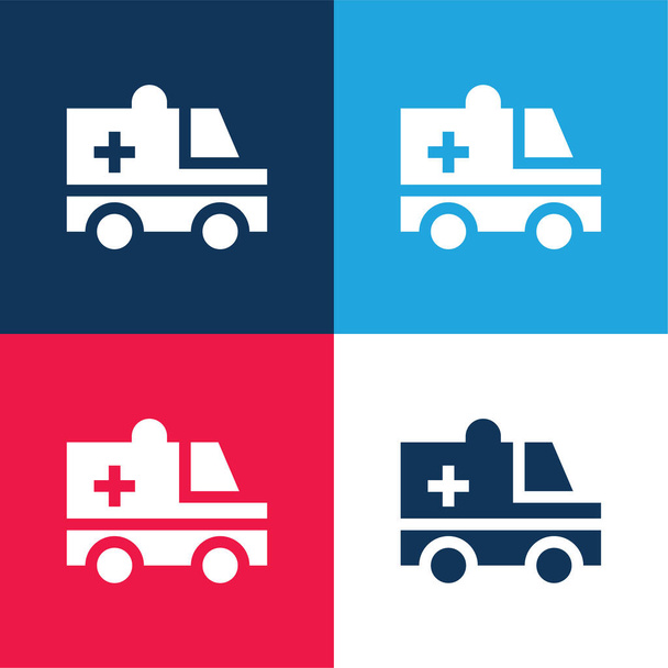 Ambulance blauw en rood vier kleuren minimale pictogram set - Vector, afbeelding