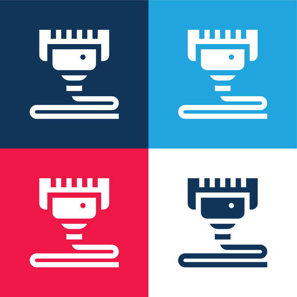 3d imprimir azul e vermelho quatro cores conjunto de ícones mínimos - Vetor, Imagem