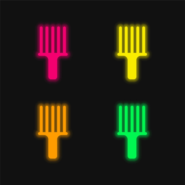 Afro Pick четырехцветный светящийся неоновый вектор значок - Вектор,изображение
