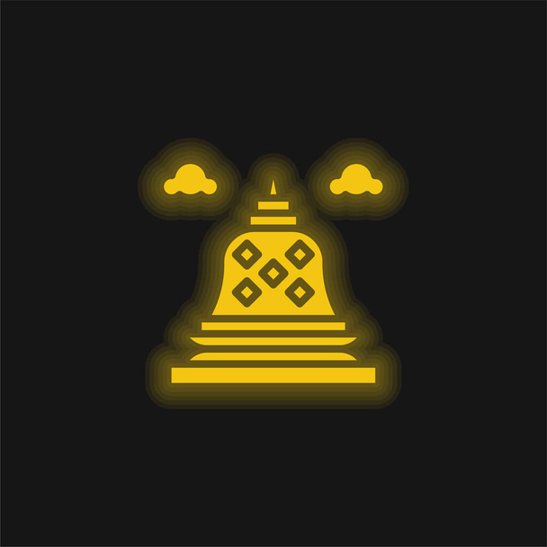 Borobudur sárga izzó neon ikon - Vektor, kép