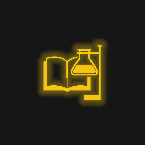 Libro Y Tubo De Prueba Con Apoyador amarillo brillante icono de neón - Vector, Imagen