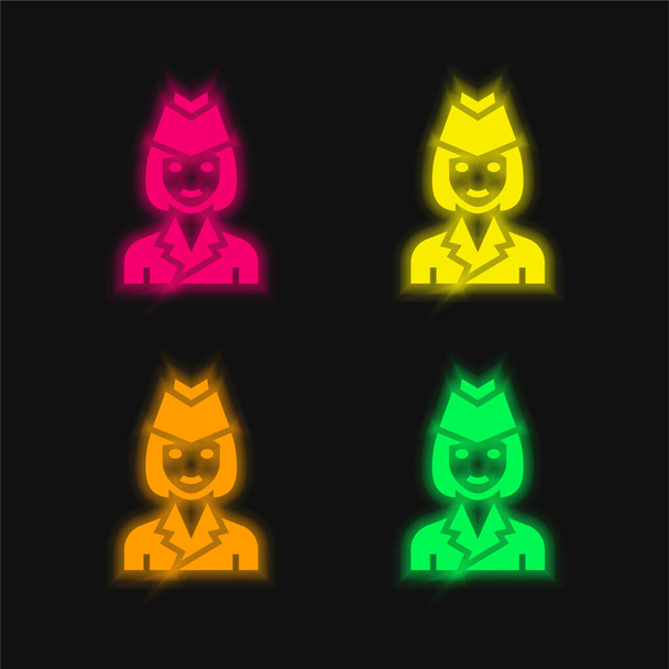 Hôtesse de l'air quatre couleur brillant icône vectorielle néon - Vecteur, image