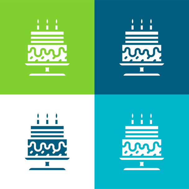 Tarta de cumpleaños plana de cuatro colores mínimo icono conjunto - Vector, Imagen
