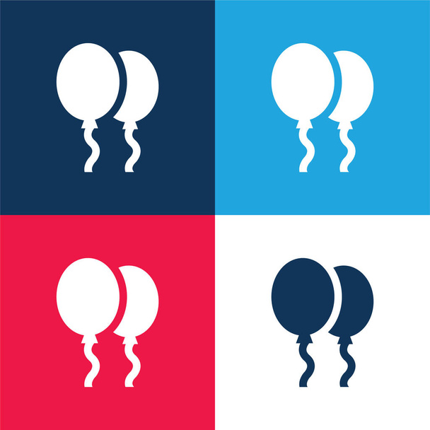 Balões azul e vermelho quatro cores conjunto de ícones mínimos - Vetor, Imagem