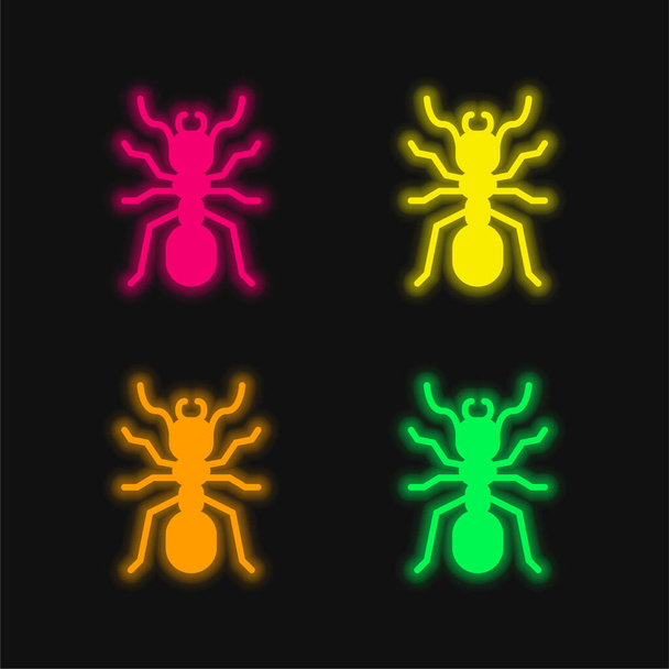 Ant cuatro color brillante icono de vectores de neón - Vector, imagen