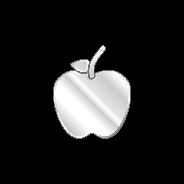 Apple With Stem And Leaf silver plated metallic icon - Vector, Image