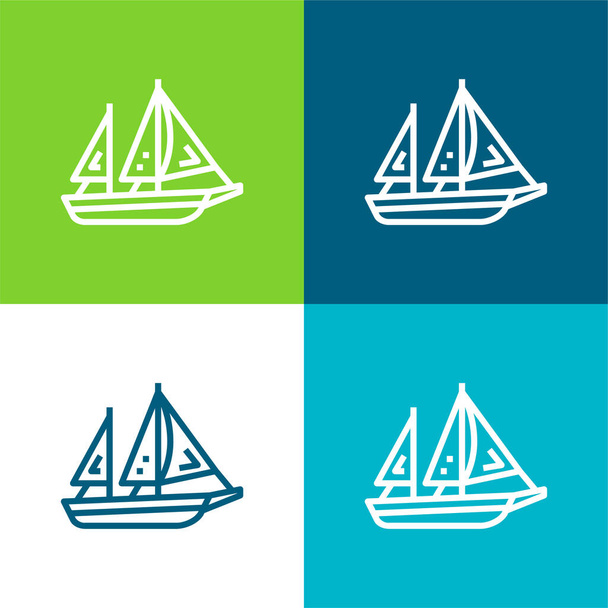 Barca piatto quattro colori set icona minima - Vettoriali, immagini