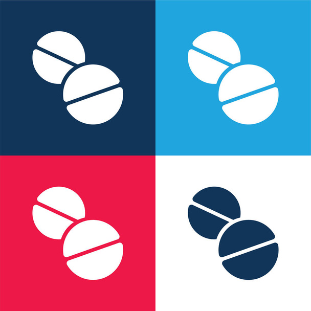 Aspirins modrá a červená čtyři barvy minimální ikona nastavena - Vektor, obrázek