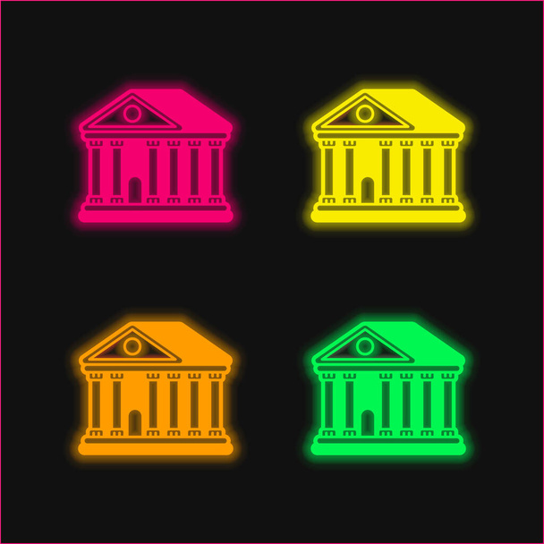 Bank négy szín izzó neon vektor ikon - Vektor, kép