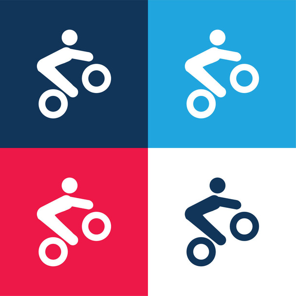 Tours de vélo bleu et rouge quatre couleurs minimum jeu d'icônes - Vecteur, image