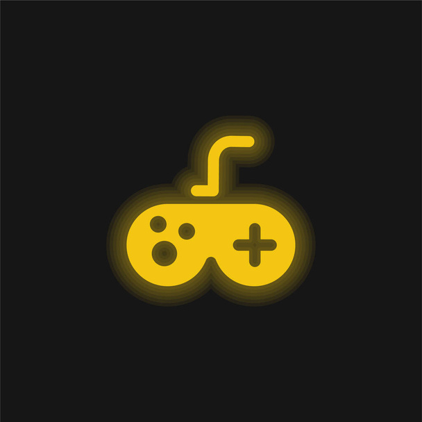 Antique Gamepad amarelo brilhante ícone de néon - Vetor, Imagem