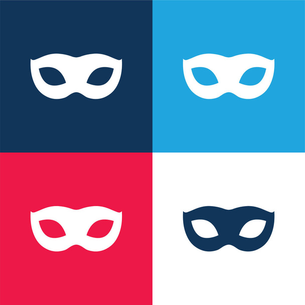 Máscara de carnaval preto Forma azul e vermelho quatro cores conjunto de ícones mínimos - Vetor, Imagem