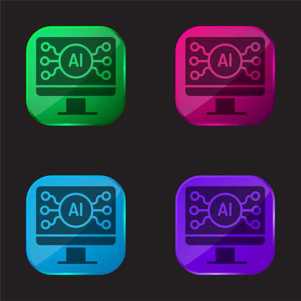 AI quattro colori icona pulsante di vetro - Vettoriali, immagini