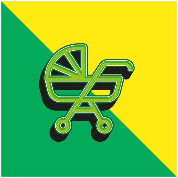 Baby Stroller Πράσινο και κίτρινο σύγχρονο 3d διάνυσμα εικονίδιο λογότυπο - Διάνυσμα, εικόνα