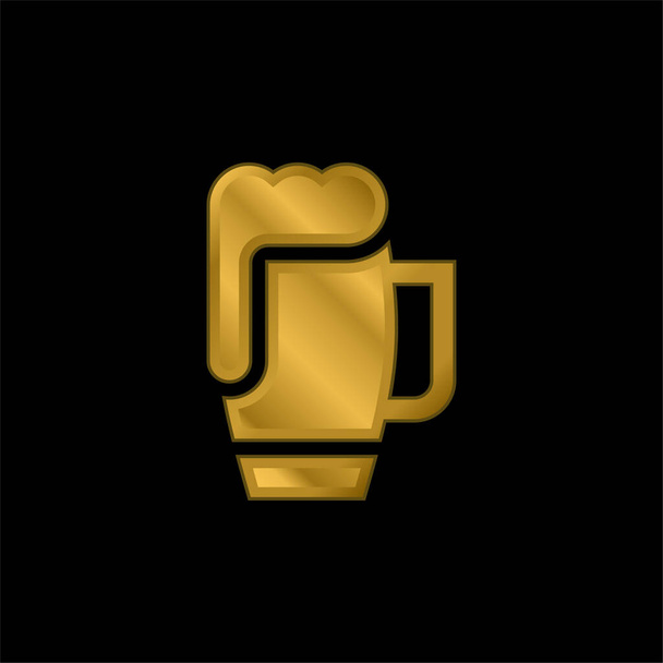 Taza de cerveza chapado en oro icono metálico o logo vector - Vector, Imagen