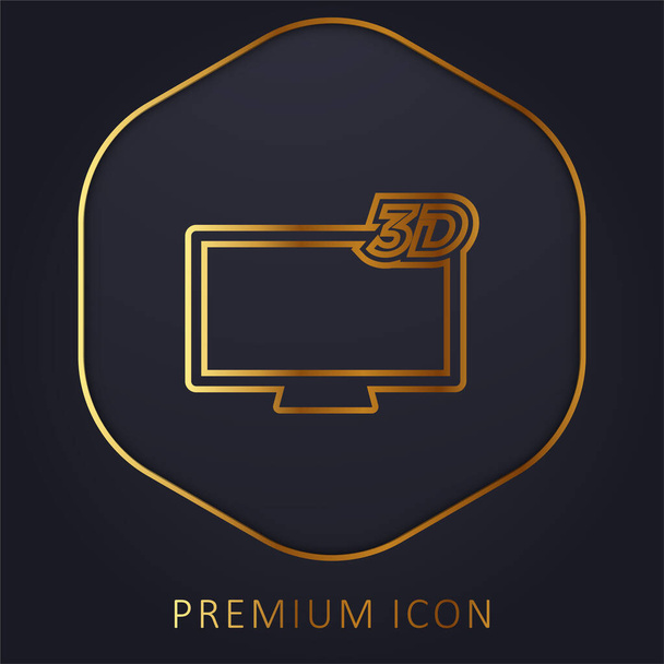 3D τηλεόραση χρυσή γραμμή πριμοδότηση λογότυπο ή εικονίδιο - Διάνυσμα, εικόνα