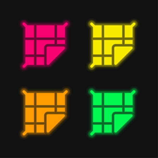 Blanket négy színű izzó neon vektor ikon - Vektor, kép