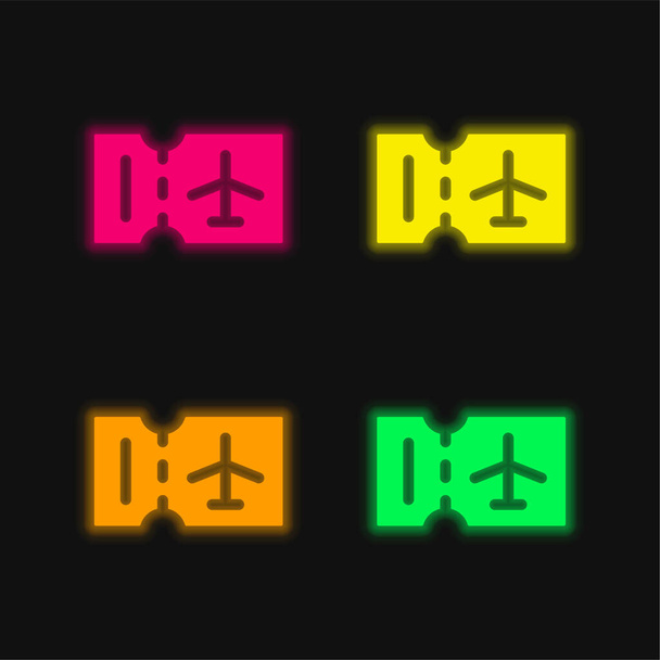 Boarding Pass four color glowing neon vector icon - Vector, Image