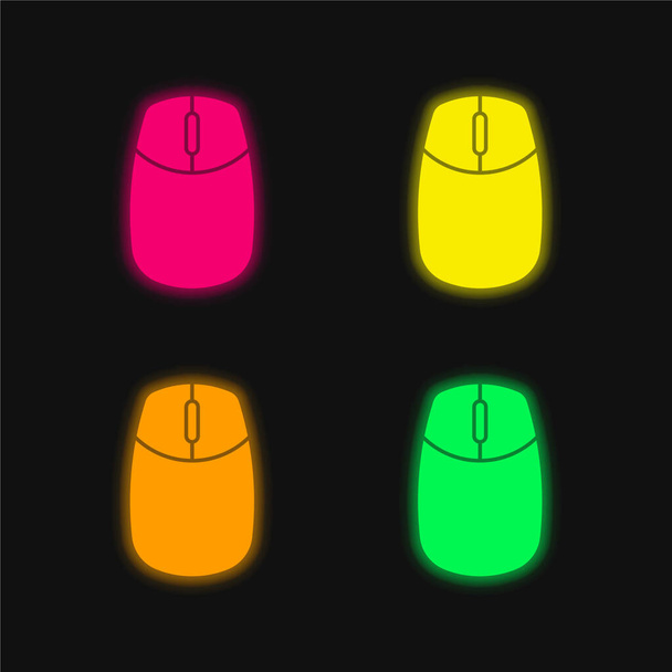 Big Computer Mouse cztery kolory świecące neon wektor ikona - Wektor, obraz