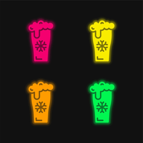 Cerveza de cuatro colores brillante icono del vector de neón - Vector, Imagen