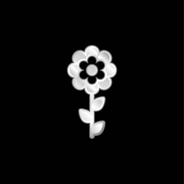 Virágos ezüst bevonatú fém ikon - Vektor, kép